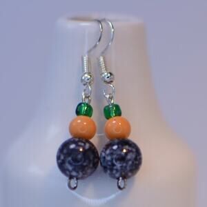 Black Marbled, Orange, and Green Earrings — Handmade, Sterling Silver